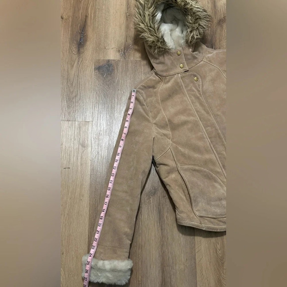 Wilsons Maxima Vintage Leather Hooded Jacket Fur Trim Tan Women’s Large - Picture 9 of 9